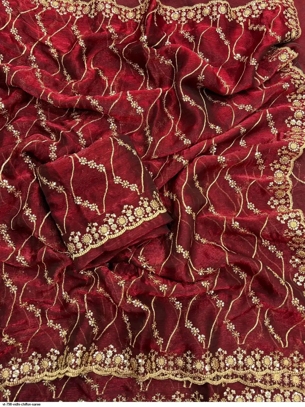 Fendy Satin Sequence Embroidery Work Saree with Running Blouse