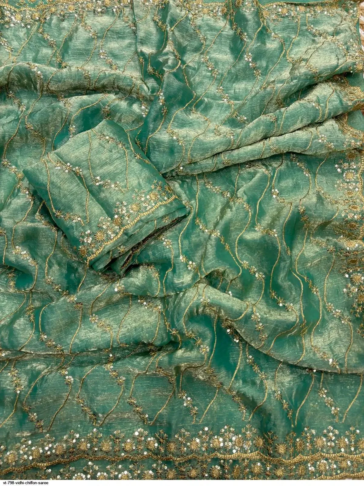 Fendy Satin Sequence Embroidery Work Saree with Running Blouse