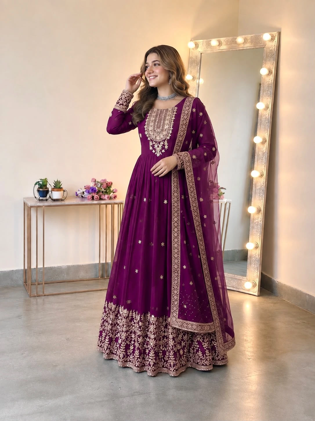 Heavy Georgette Embroidered Sequence Gown with Pant & Dupatta Set