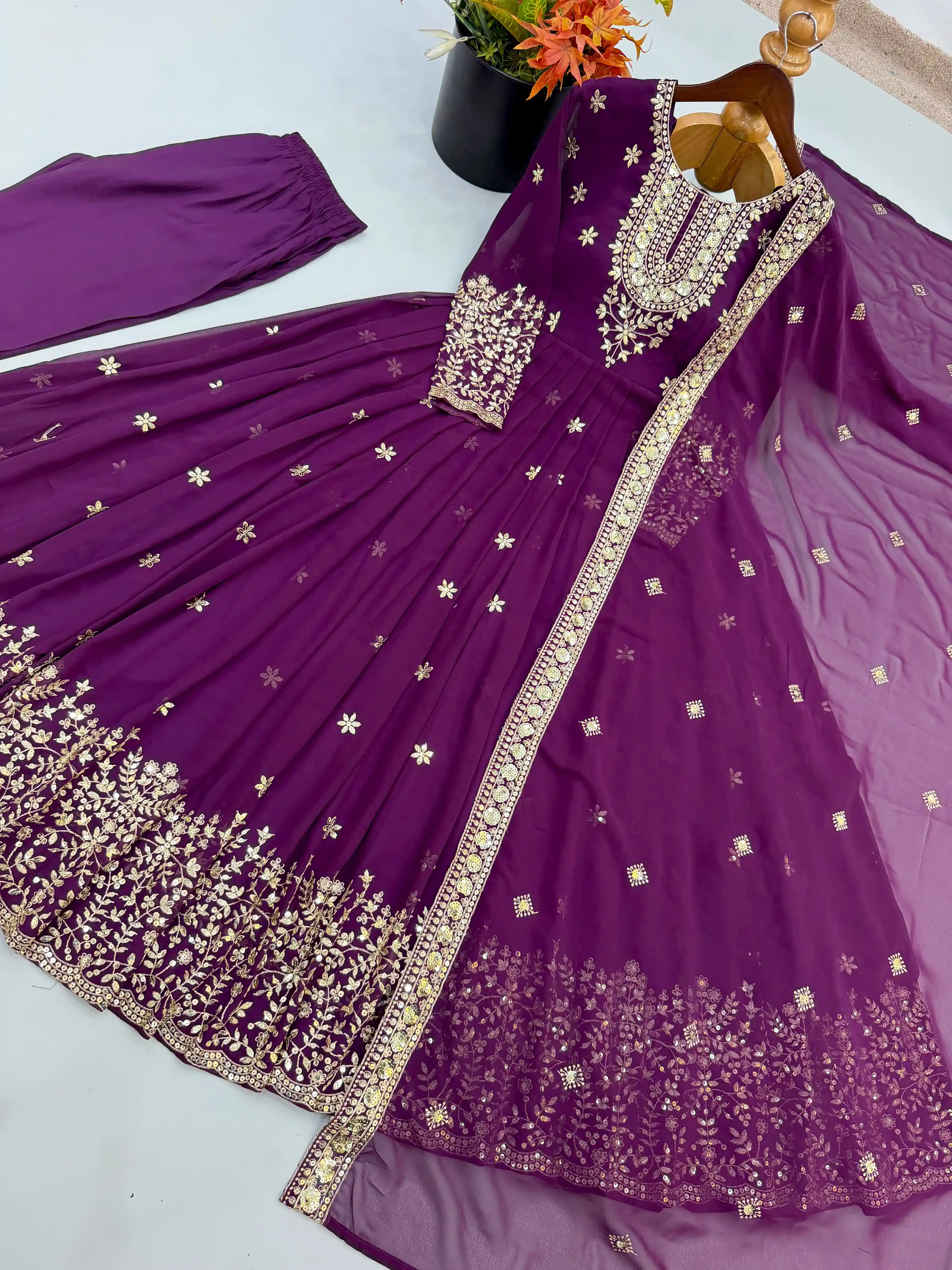 Heavy Georgette Embroidered Sequence Gown with Pant & Dupatta Set