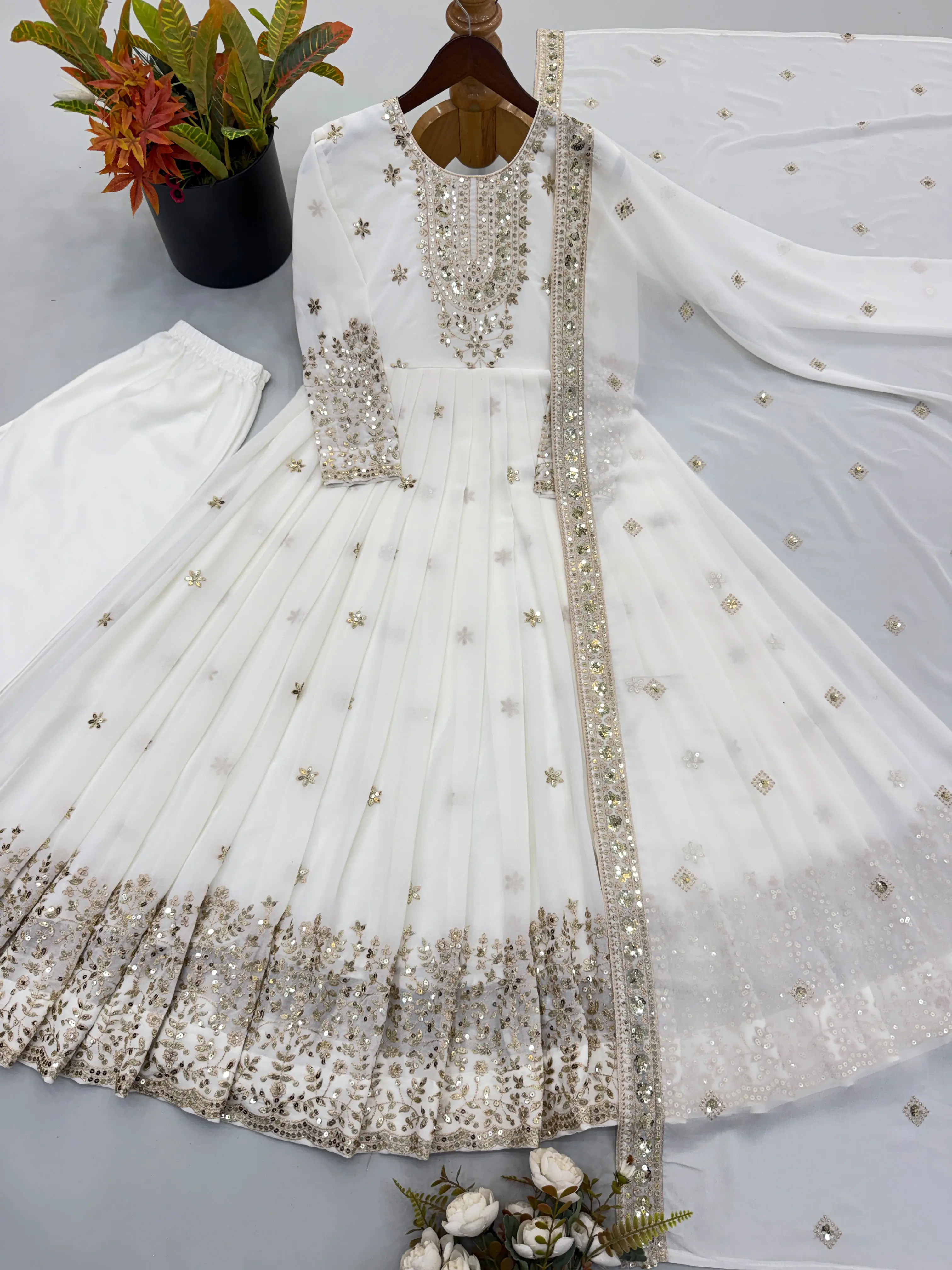Heavy Georgette Embroidered Sequence Gown with Pant & Dupatta Set