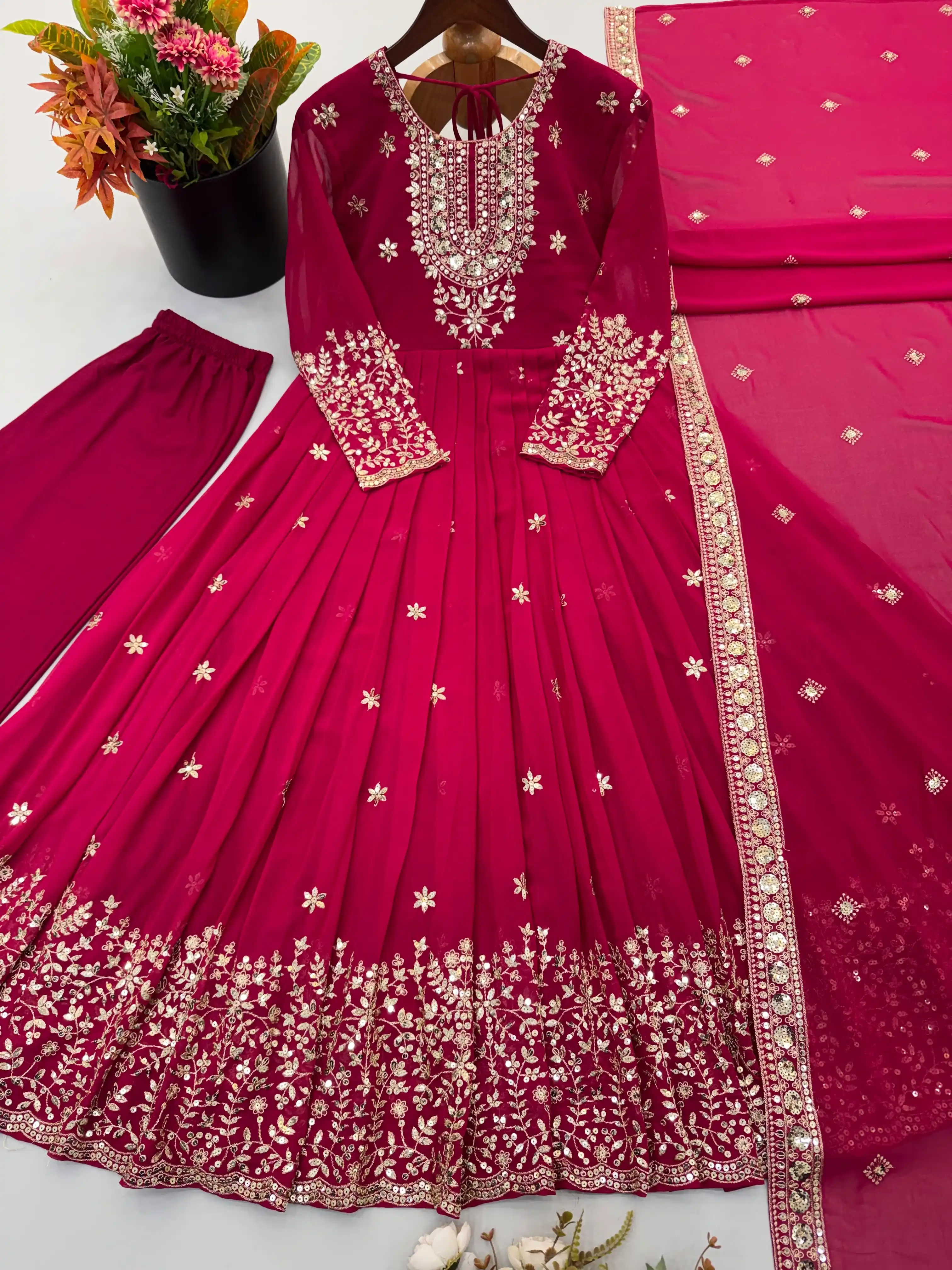 Heavy Georgette Embroidered Sequence Gown with Pant & Dupatta Set