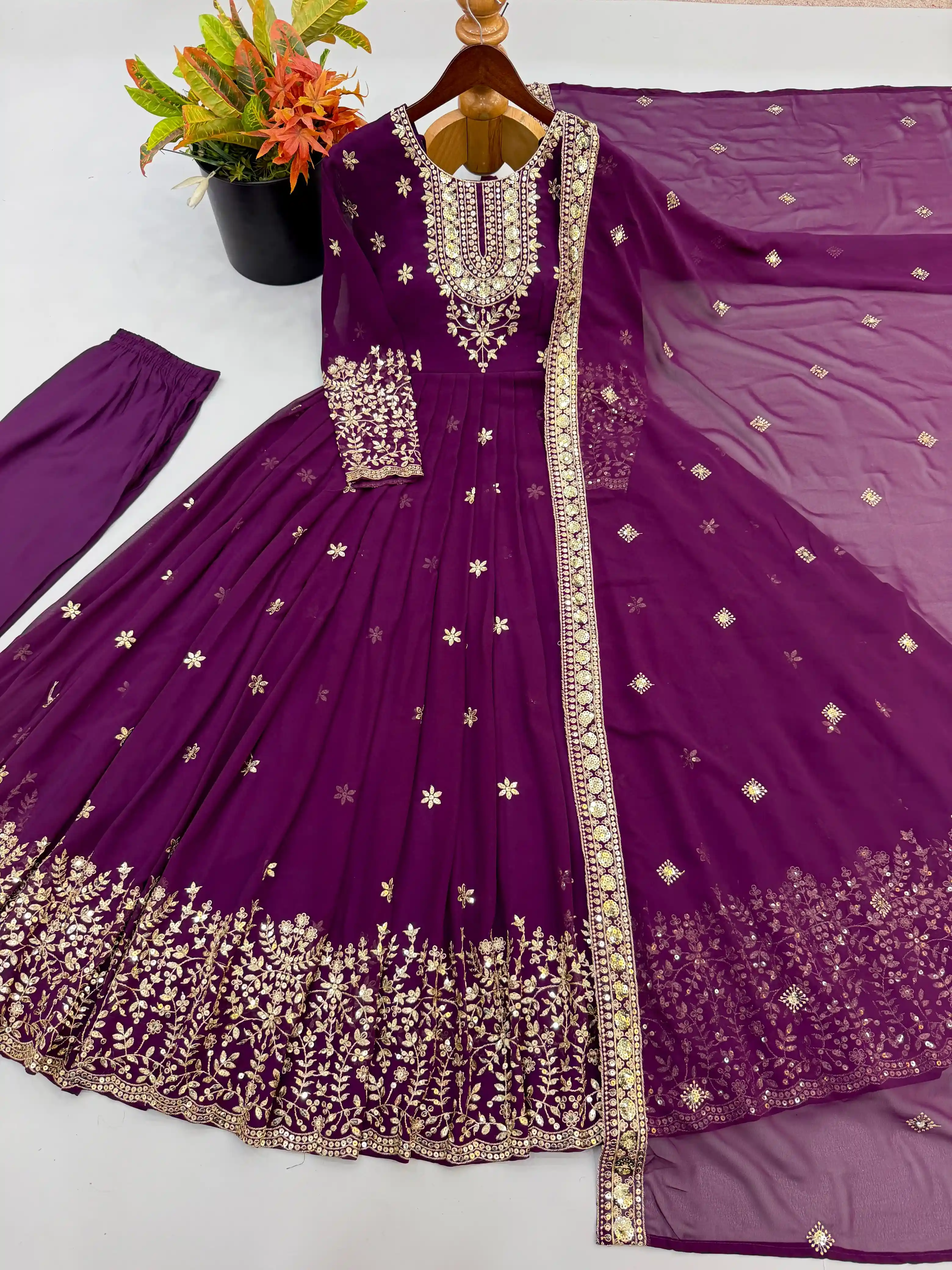 Heavy Georgette Embroidered Sequence Gown with Pant & Dupatta Set