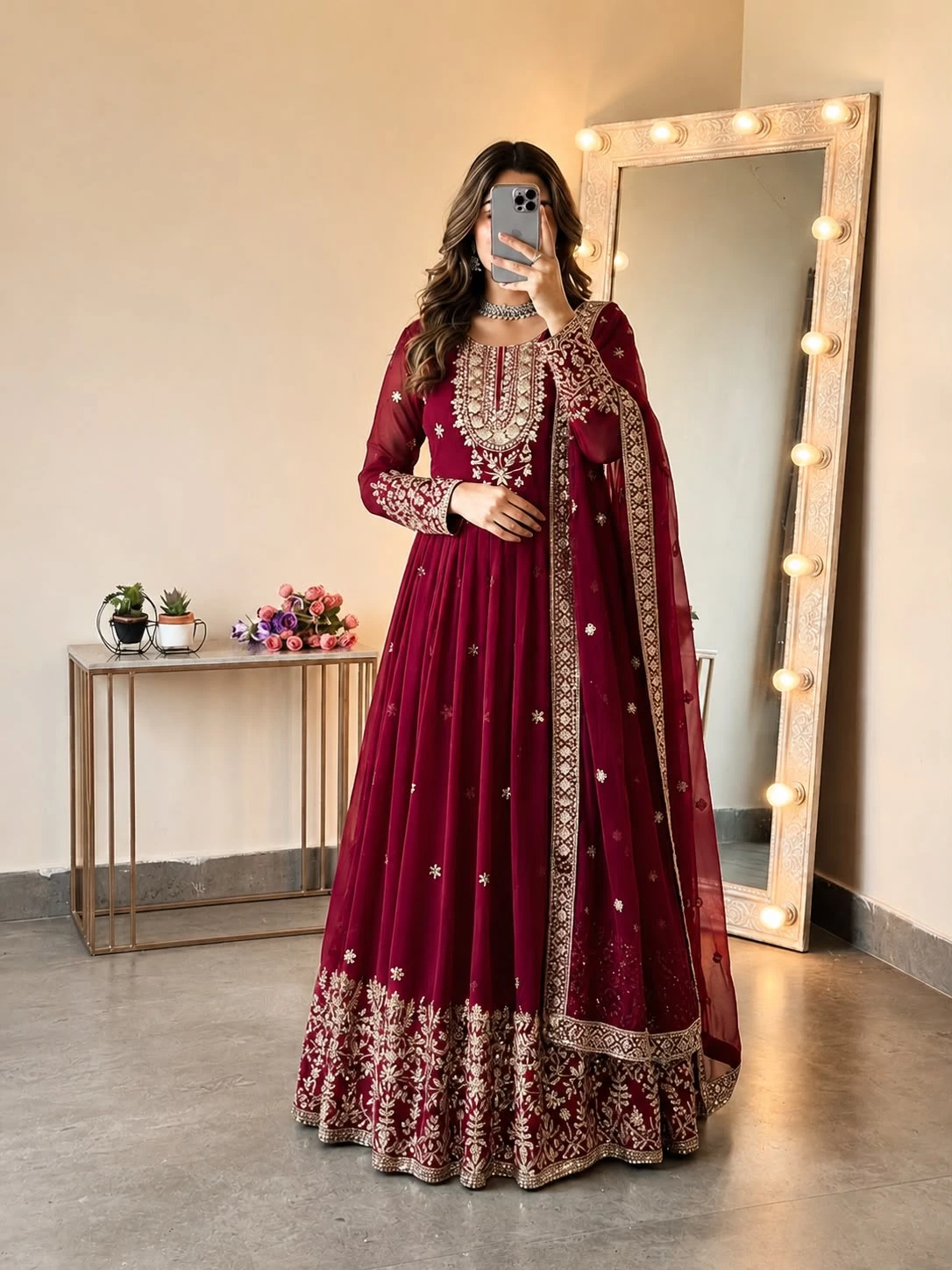 Heavy Georgette Embroidered Sequence Gown with Pant & Dupatta Set