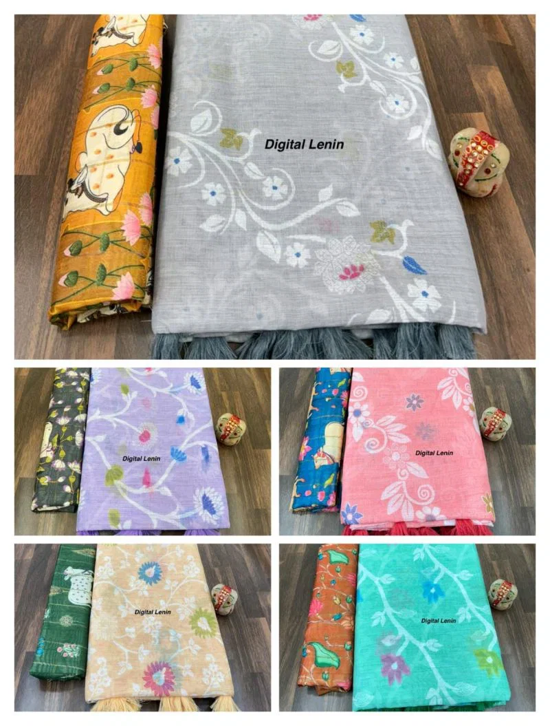 Jamdani Silk Linen Zari Border Saree Collection 7