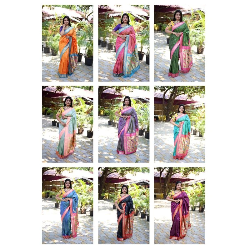 Jf 3631 Paithani Silk Blend Zari Woven Saree Collection