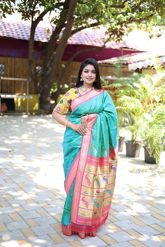 Jf 3631 Paithani Silk Blend Zari Woven Saree Collection