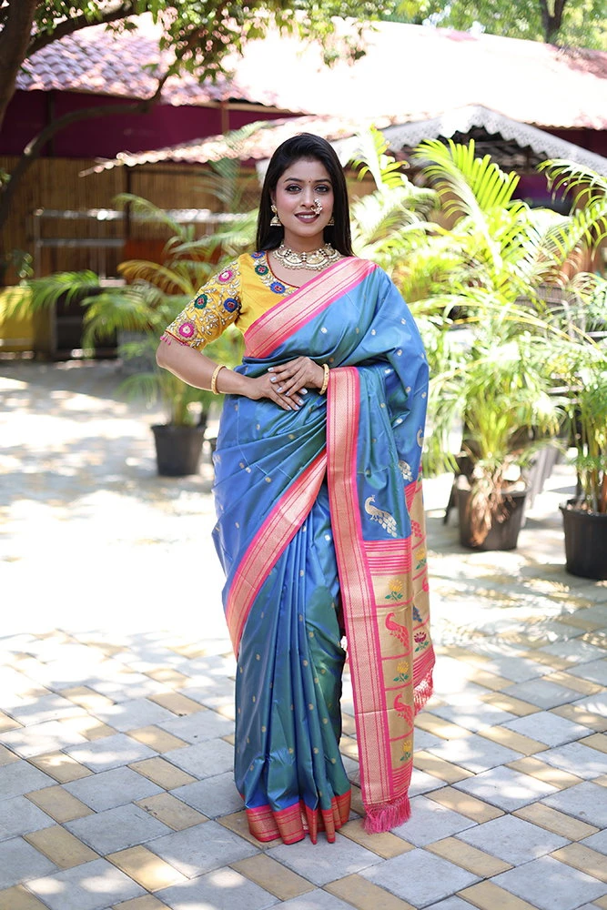 Jf 3631 Paithani Silk Blend Zari Woven Saree Collection