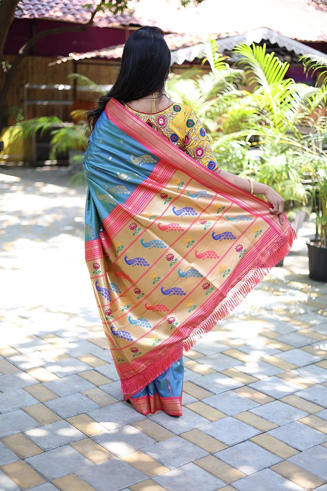 Jf 3631 Paithani Silk Blend Zari Woven Saree Collection