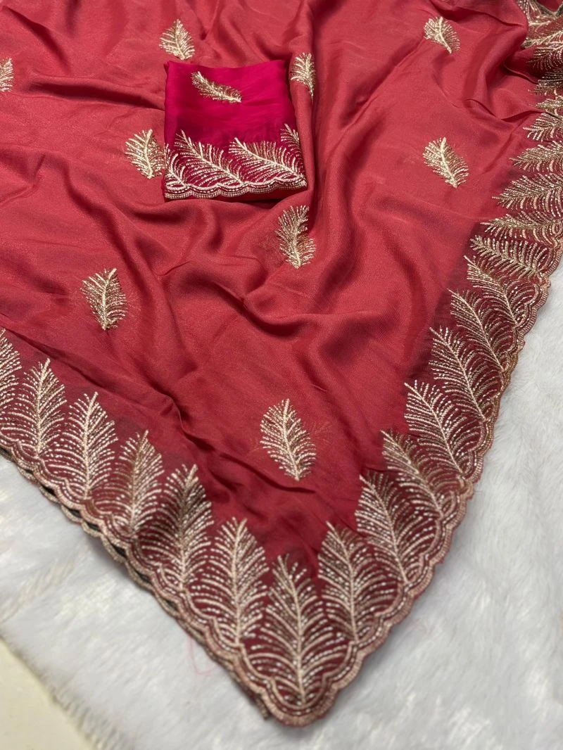 Jiya Ah Star Georgette Leaf Embroidered Saree Collection