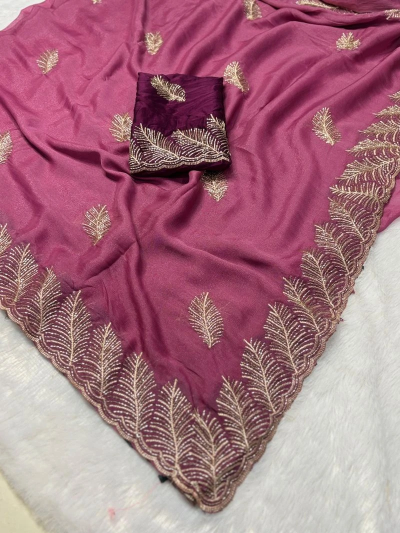 Jiya Ah Star Georgette Leaf Embroidered Saree Collection