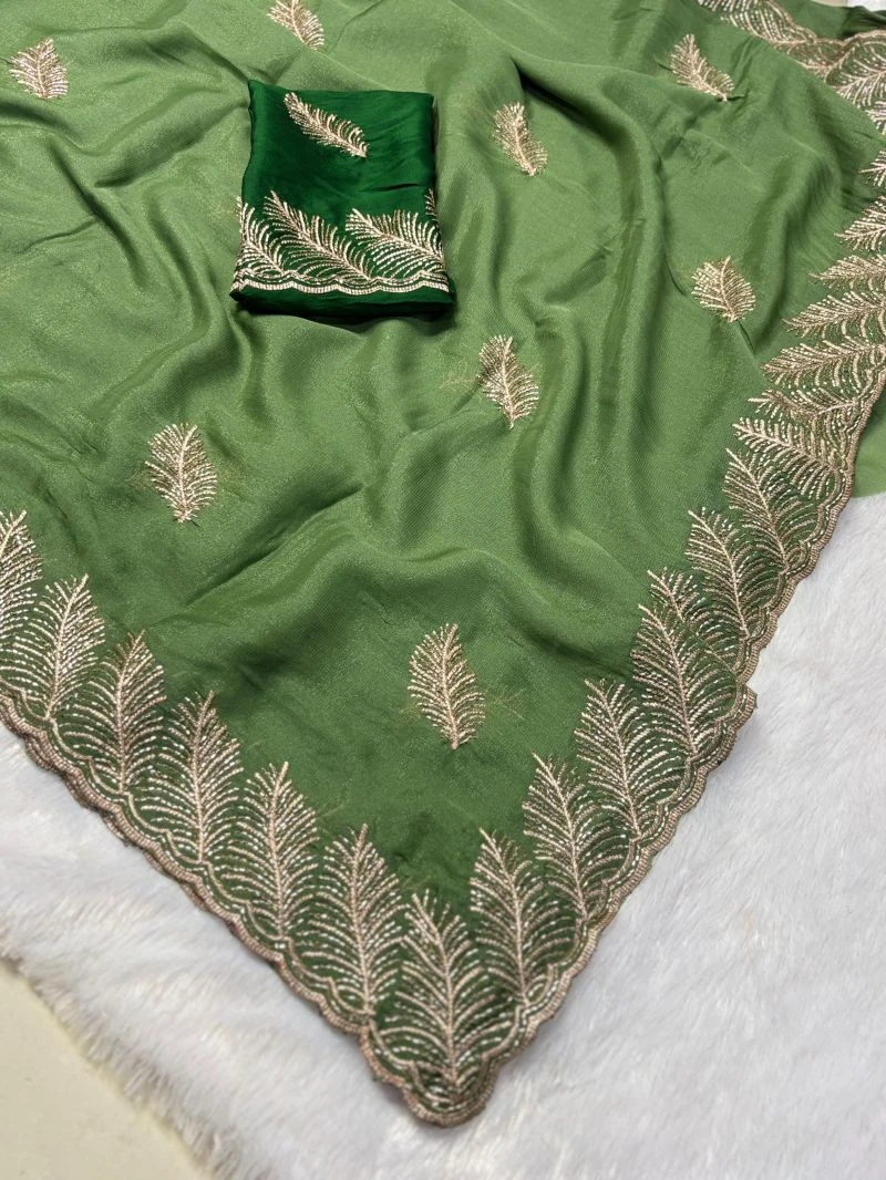 Jiya Ah Star Georgette Leaf Embroidered Saree Collection