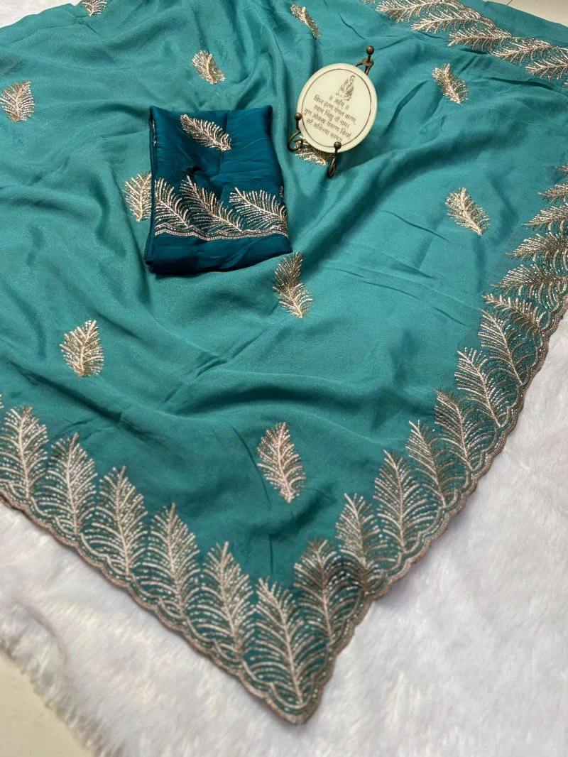 Jiya Ah Star Georgette Leaf Embroidered Saree Collection