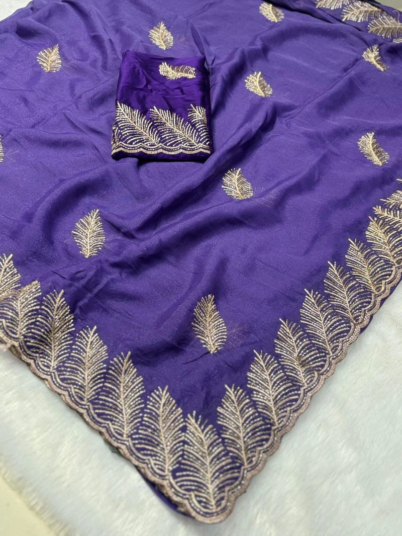 Jiya Ah Star Georgette Leaf Embroidered Saree Collection