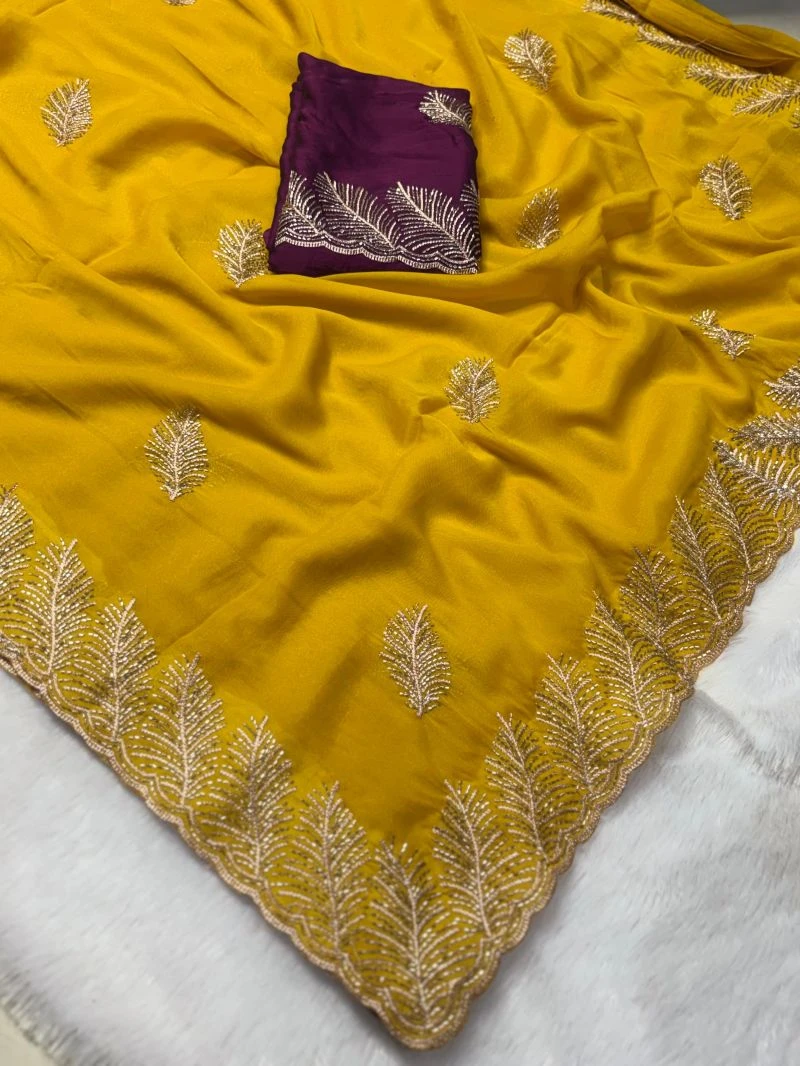 Jiya Ah Star Georgette Leaf Embroidered Saree Collection