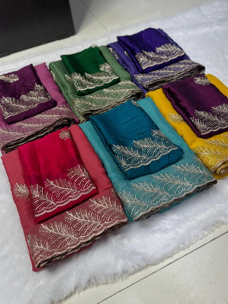 Jiya Ah Star Georgette Leaf Embroidered Saree Collection