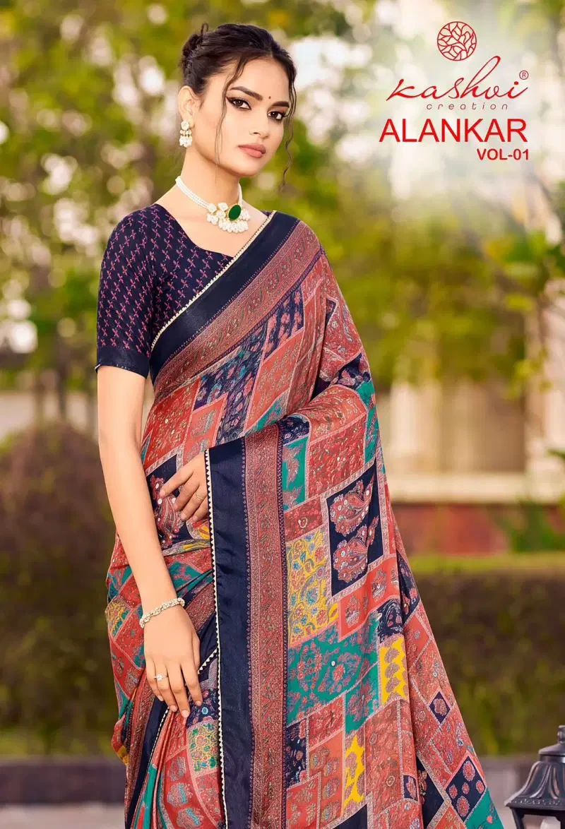 Kashvi Alankar Vol 1 Shine Silk Glass Work Printed Saree Collection