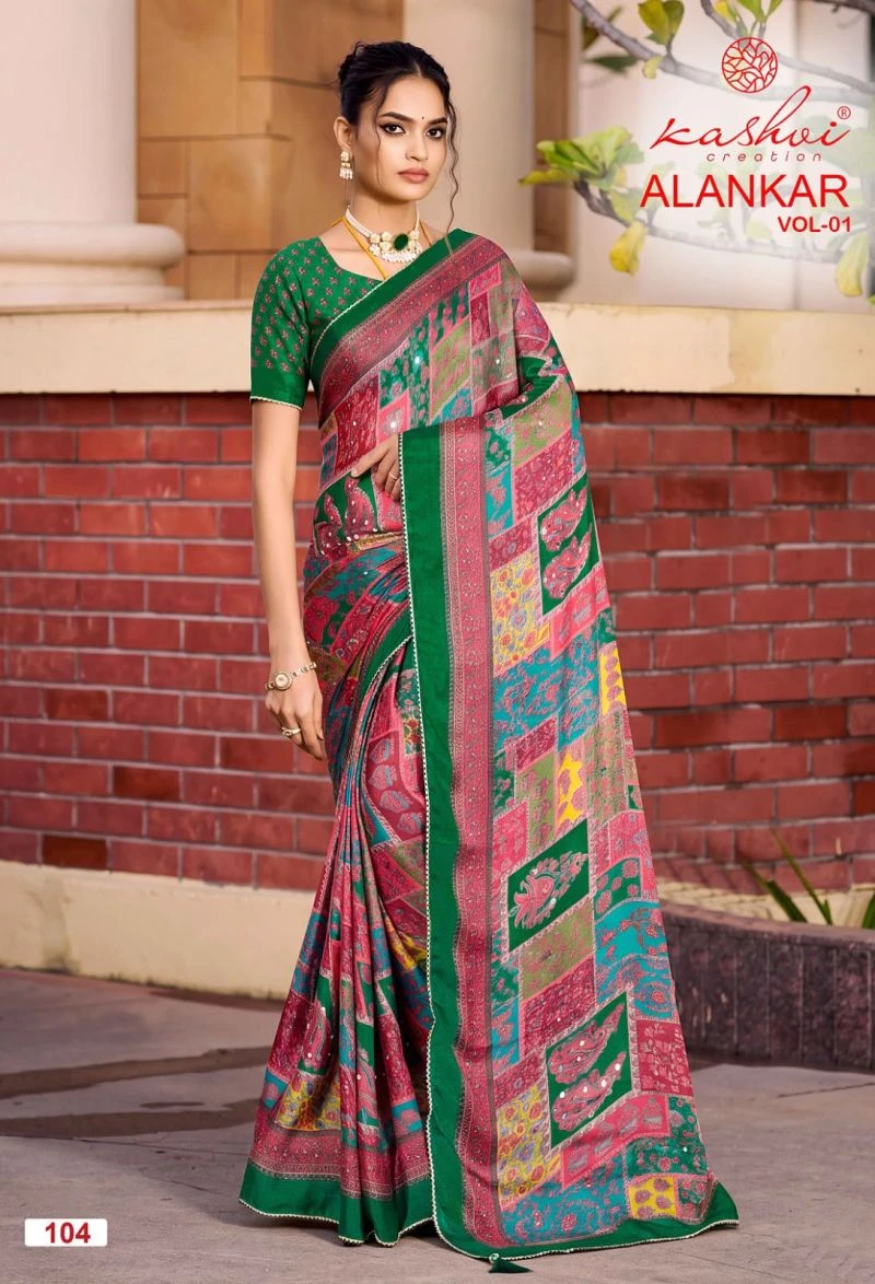 Kashvi Alankar Vol 1 Shine Silk Glass Work Printed Saree Collection 2