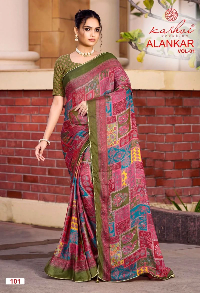 Kashvi Alankar Vol 1 Shine Silk Glass Work Printed Saree Collection 3