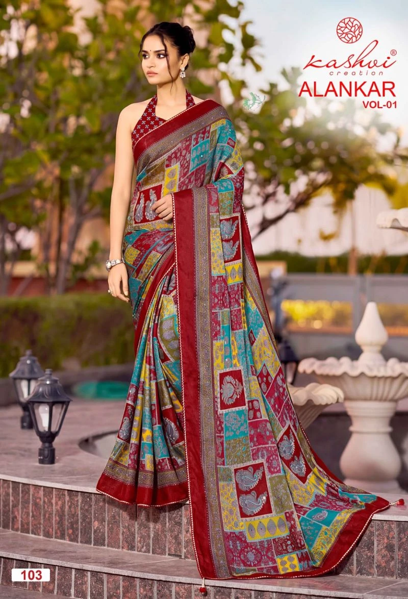 Kashvi Alankar Vol 1 Shine Silk Glass Work Printed Saree Collection 5