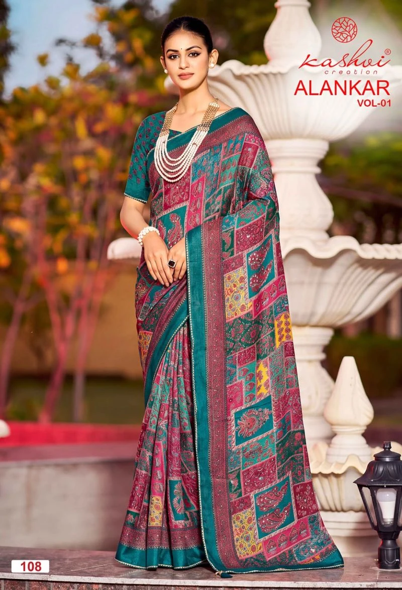 Kashvi Alankar Vol 1 Shine Silk Glass Work Printed Saree Collection 7