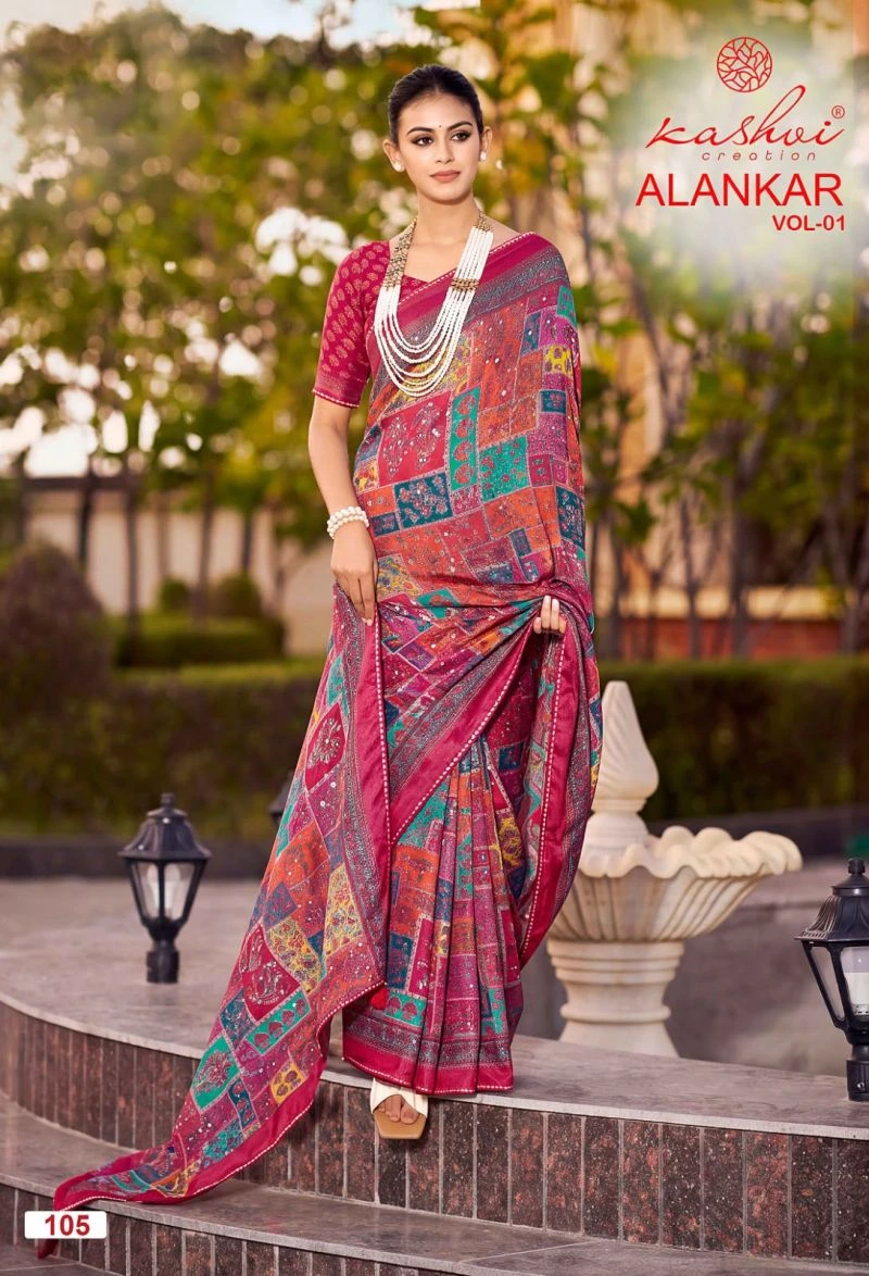 Kashvi Alankar Vol 1 Shine Silk Glass Work Printed Saree Collection 9