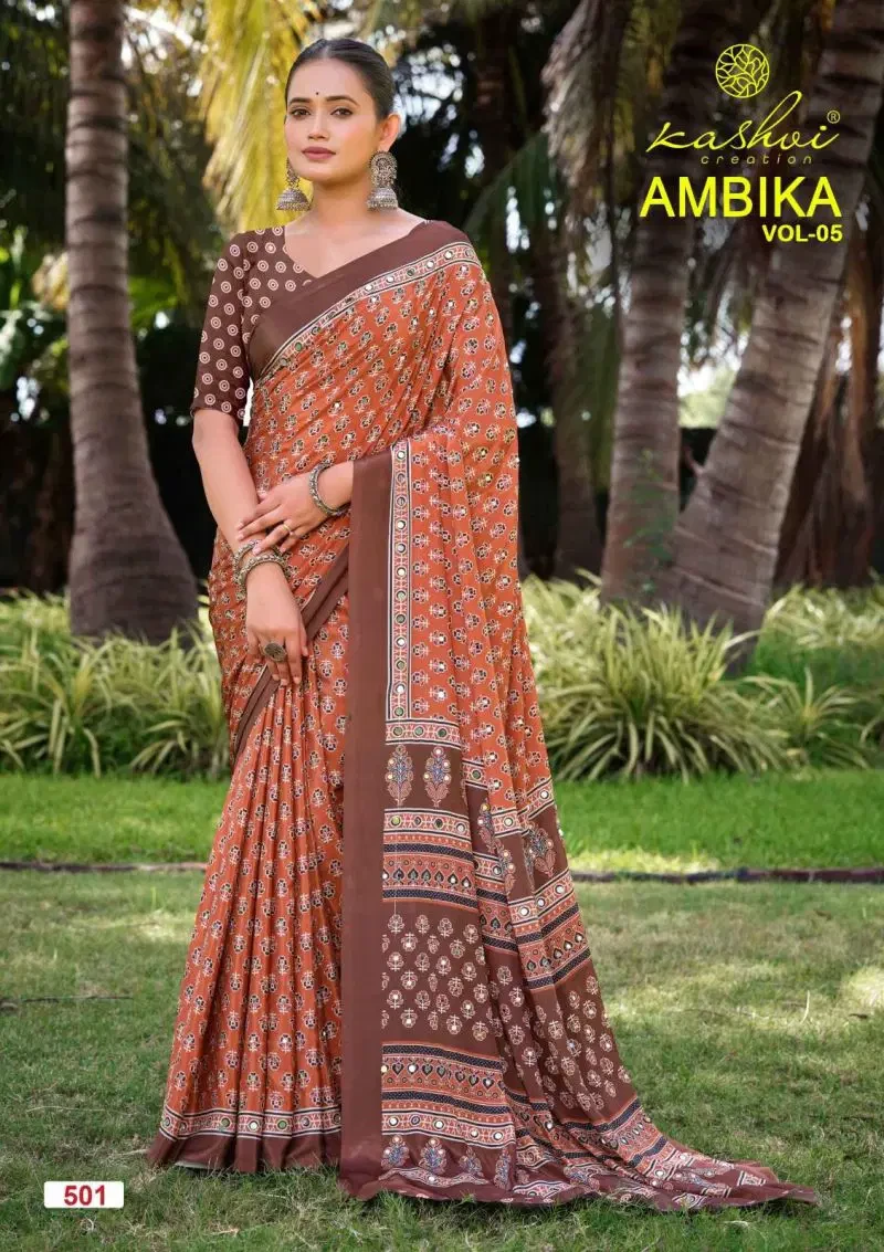Kashvi Ambika Vol 5 Crape Silk Printed Saree