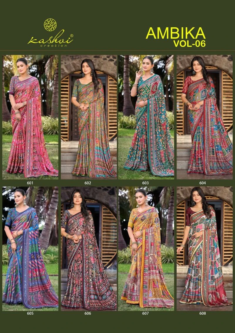 Kashvi Ambika Vol 6 Chocolate Digital Print Saree Collection