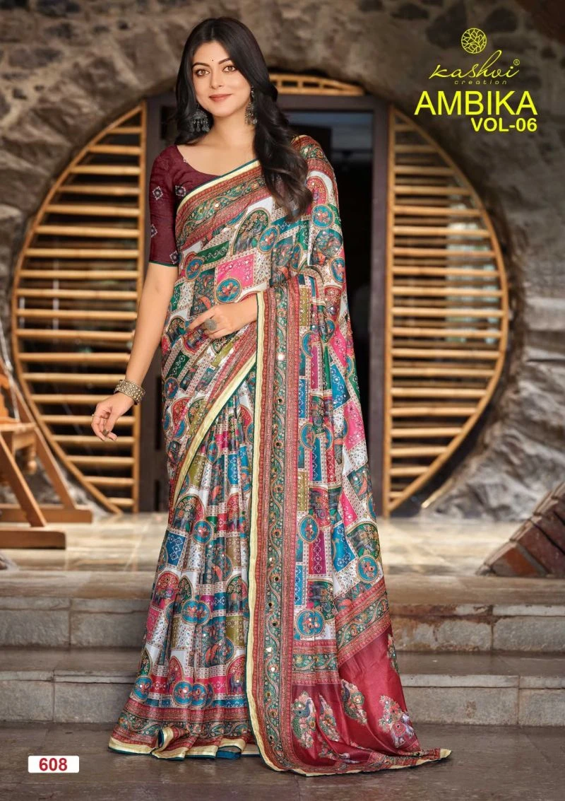 Kashvi Ambika Vol 6 Chocolate Digital Print Saree Collection
