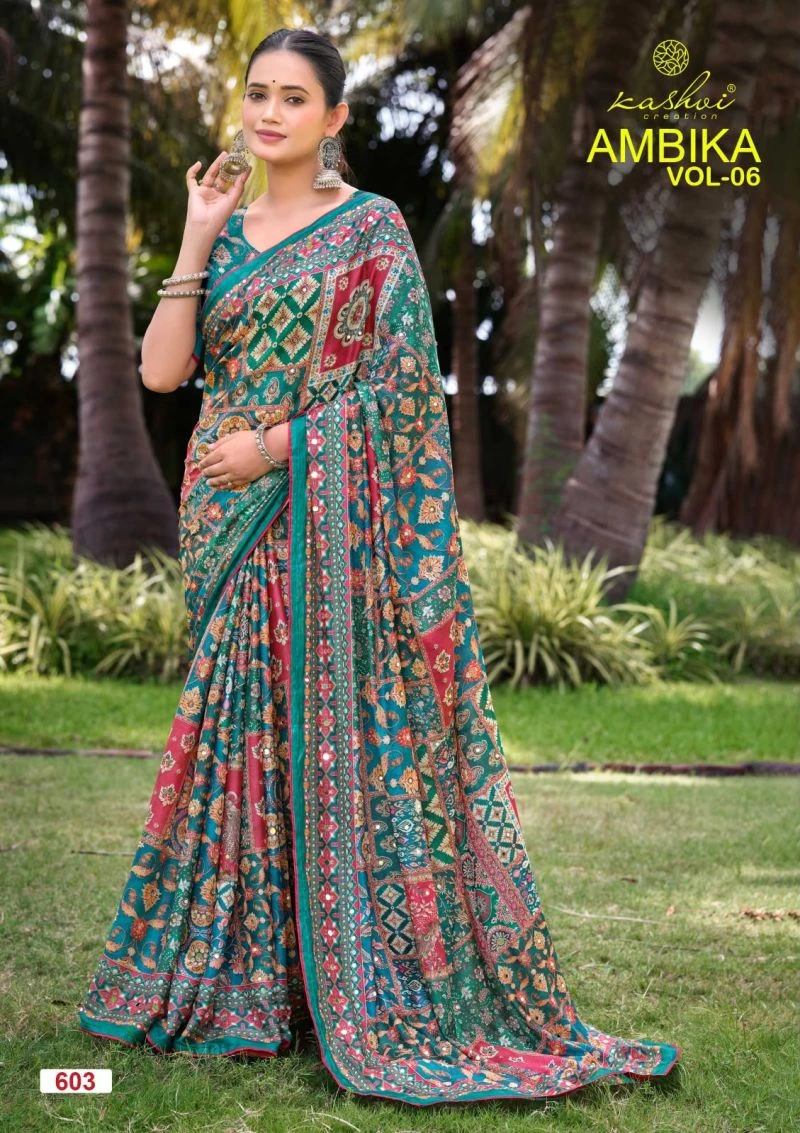 Kashvi Ambika Vol 6 Chocolate Digital Print Saree Collection