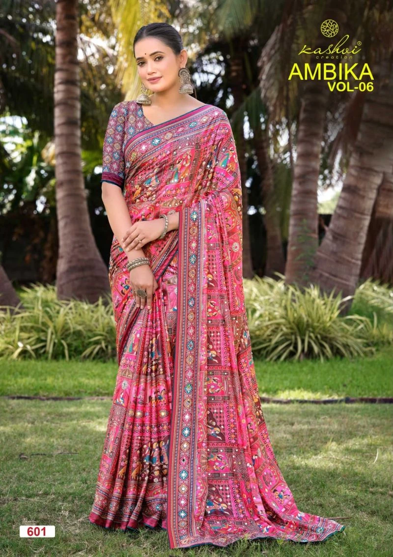 Kashvi Ambika Vol 6 Chocolate Digital Print Saree Collection