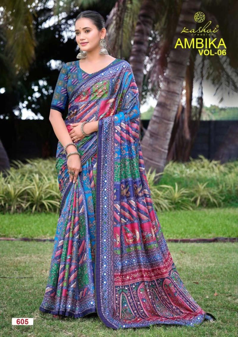 Kashvi Ambika Vol 6 Chocolate Digital Print Saree Collection