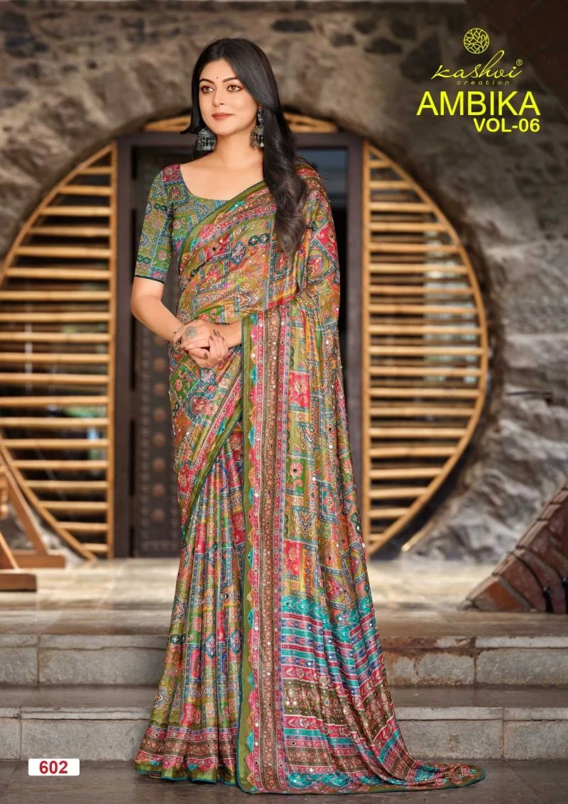 Kashvi Ambika Vol 6 Chocolate Digital Print Saree Collection