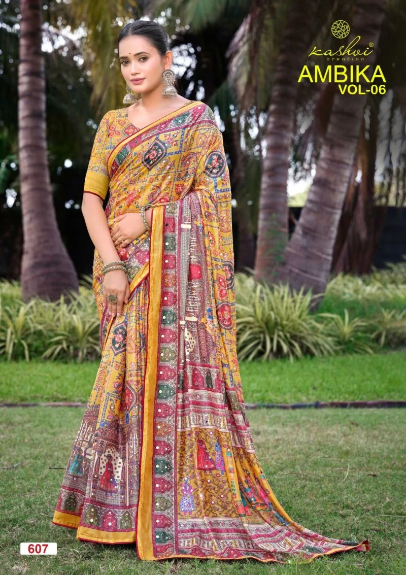 Kashvi Ambika Vol 6 Chocolate Digital Print Saree Collection