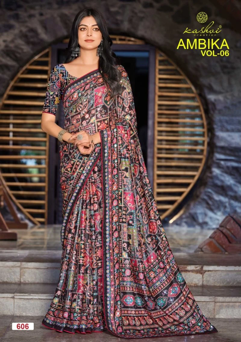 Kashvi Ambika Vol 6 Chocolate Digital Print Saree Collection