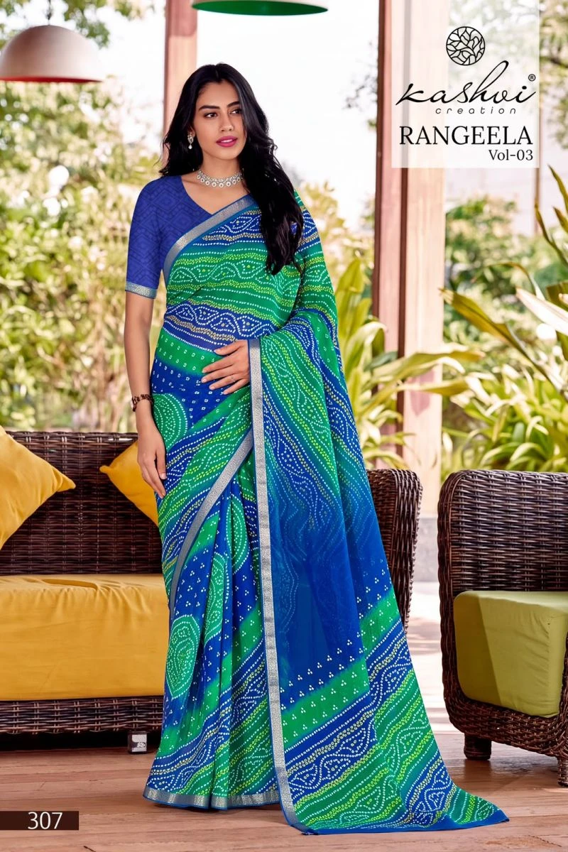 Kashvi Rangeela Vol 3 Dull Moss Printed Saree