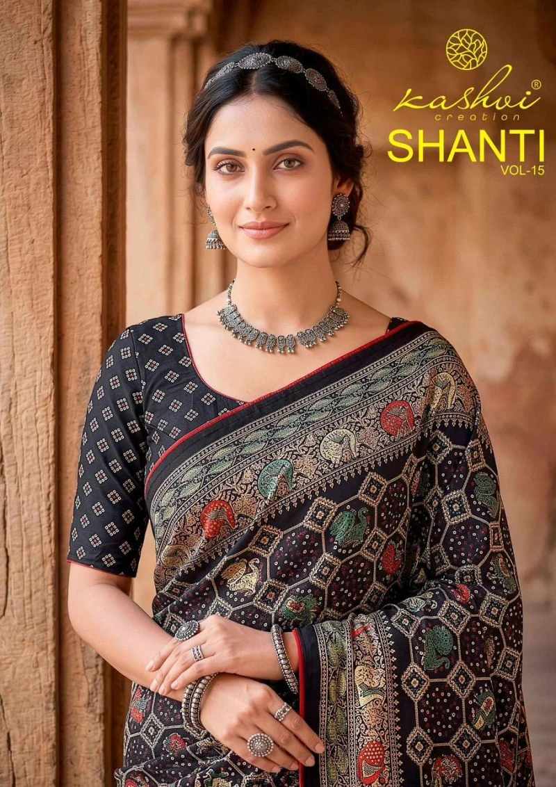Kashvi Shanti Vol 15 Bright Moss Foil Printed Saree Collection