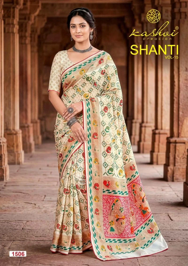 Kashvi Shanti Vol 15 Bright Moss Foil Printed Saree Collection