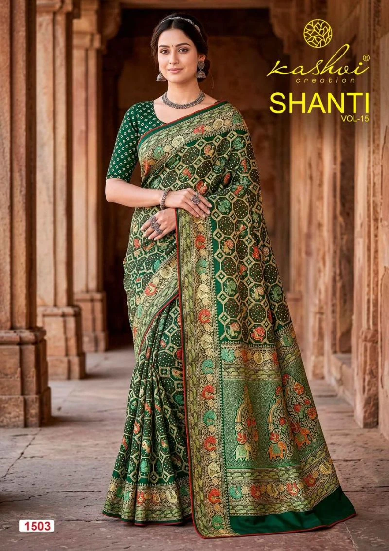 Kashvi Shanti Vol 15 Bright Moss Foil Printed Saree Collection