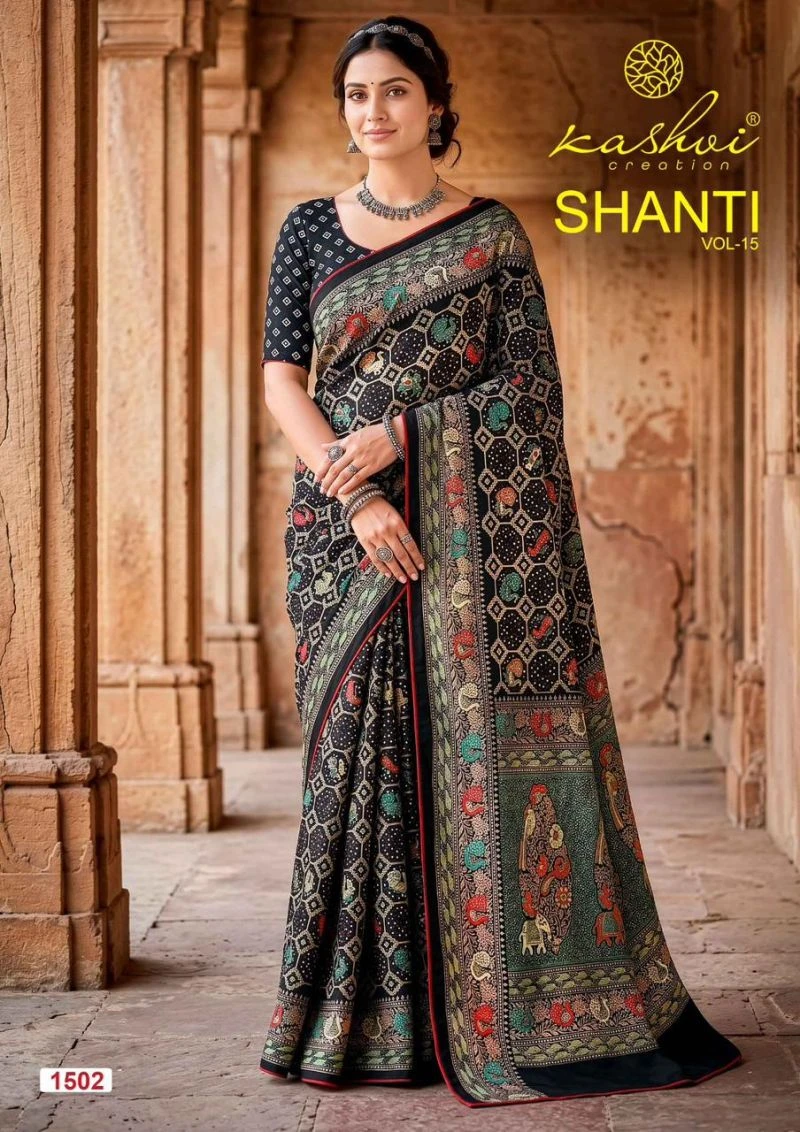 Kashvi Shanti Vol 15 Bright Moss Foil Printed Saree Collection