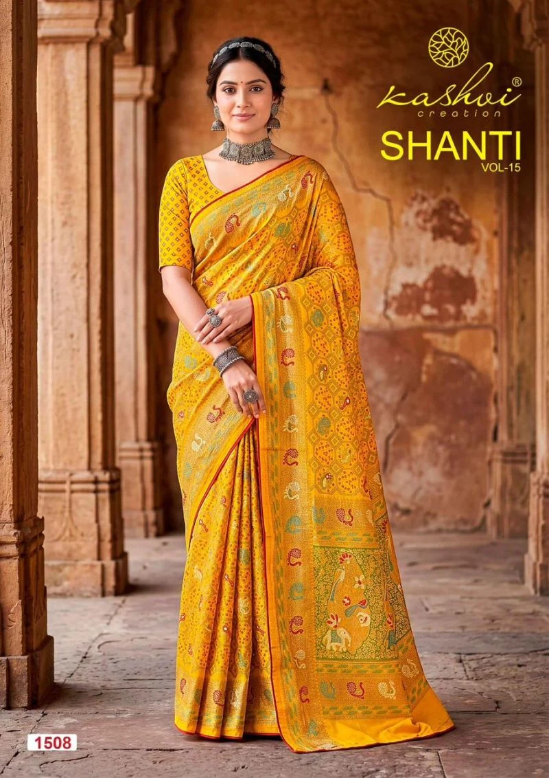 Kashvi Shanti Vol 15 Bright Moss Foil Printed Saree Collection