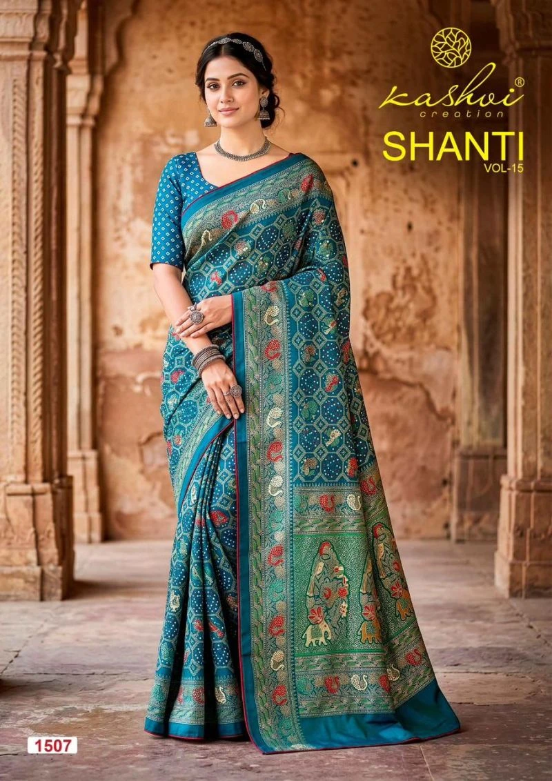 Kashvi Shanti Vol 15 Bright Moss Foil Printed Saree Collection