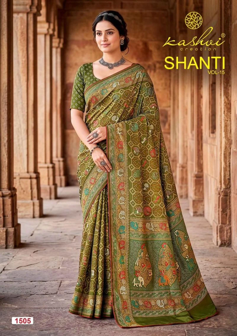 Kashvi Shanti Vol 15 Bright Moss Foil Printed Saree Collection