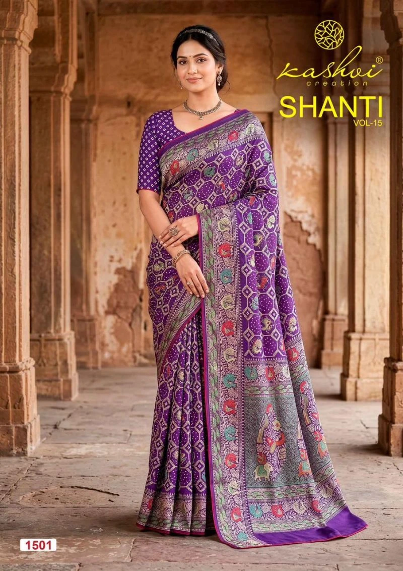 Kashvi Shanti Vol 15 Bright Moss Foil Printed Saree Collection