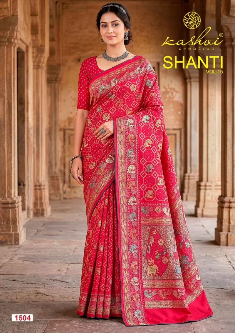 Kashvi Shanti Vol 15 Bright Moss Foil Printed Saree Collection