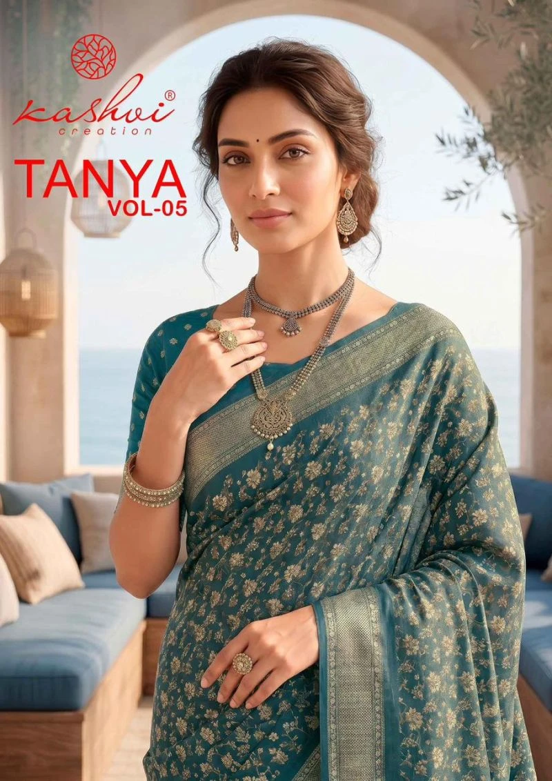 Kashvi Tanya Vol 5 Dull Moss Viscose Border Printed Saree Collection