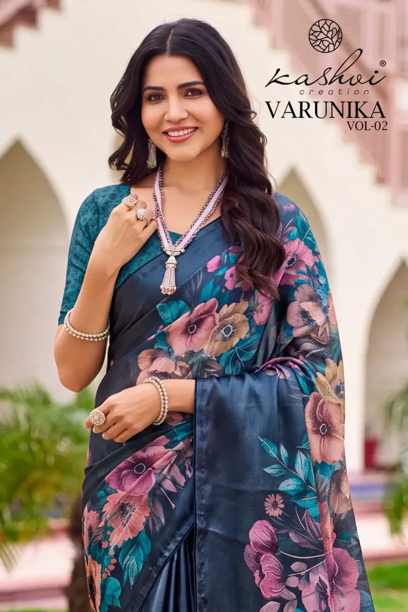 Kashvi Varunika Vol 2 Tesla Digital Printed Foil Work Saree Collection