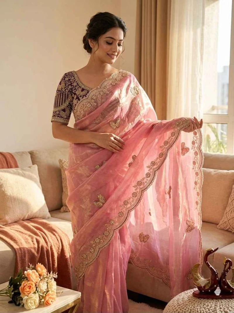 Kc 2150 Soft Fendy Satin Sequence Worked Designer Saree