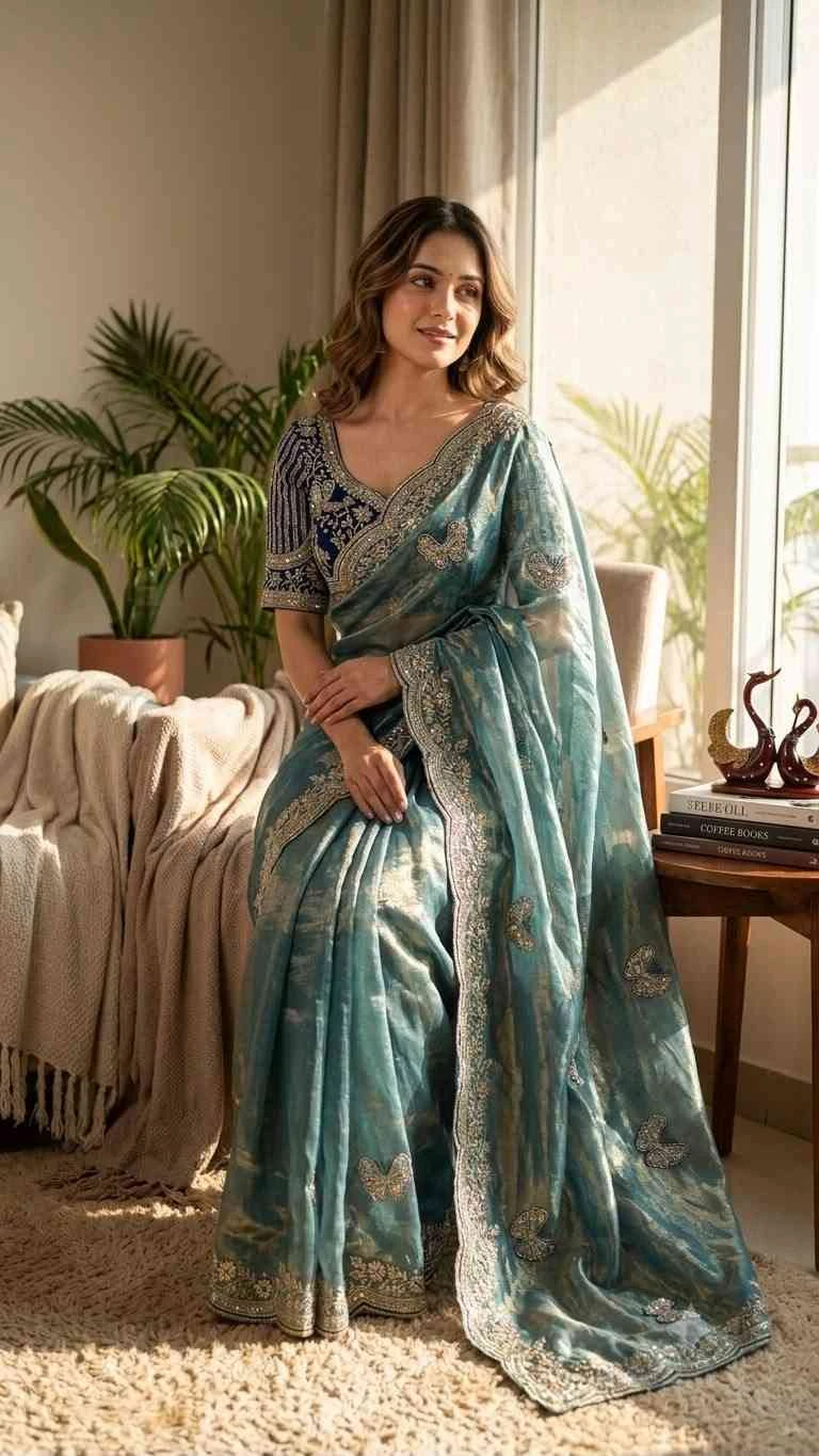 Kc 2150 Soft Fendy Satin Sequence Worked Designer Saree