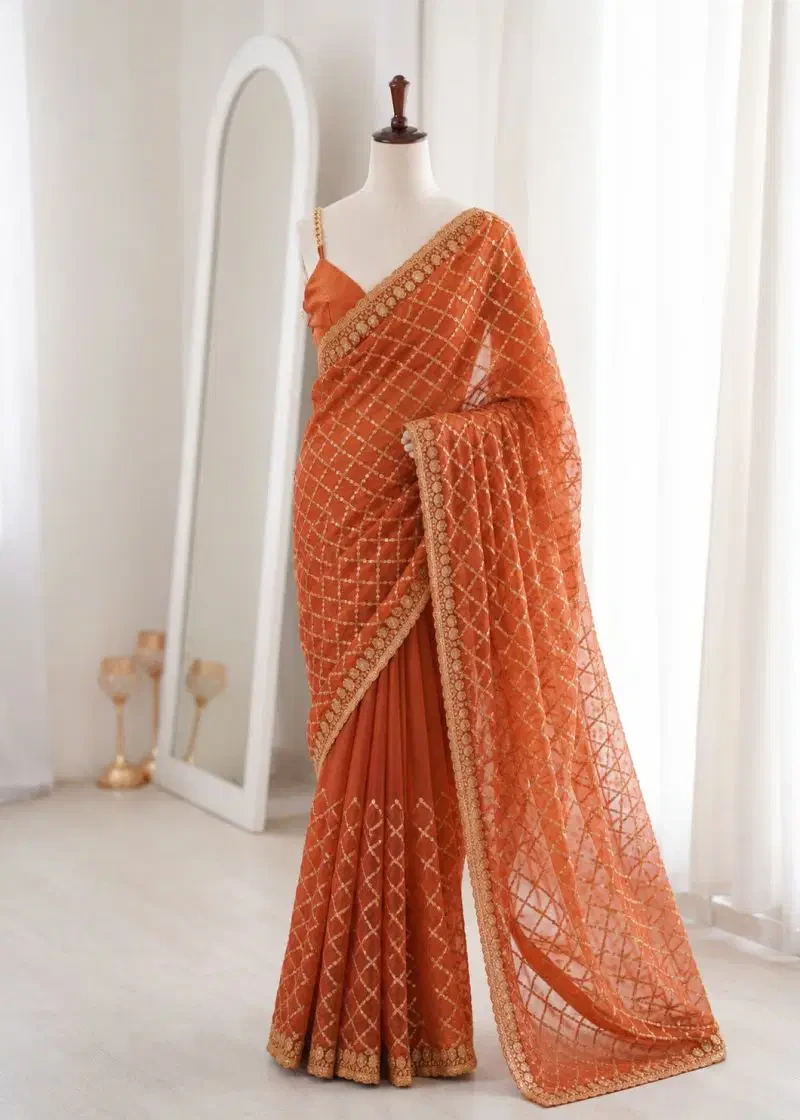 Kc 952 Nc Moss Sequence Zari Worked Saree Collection